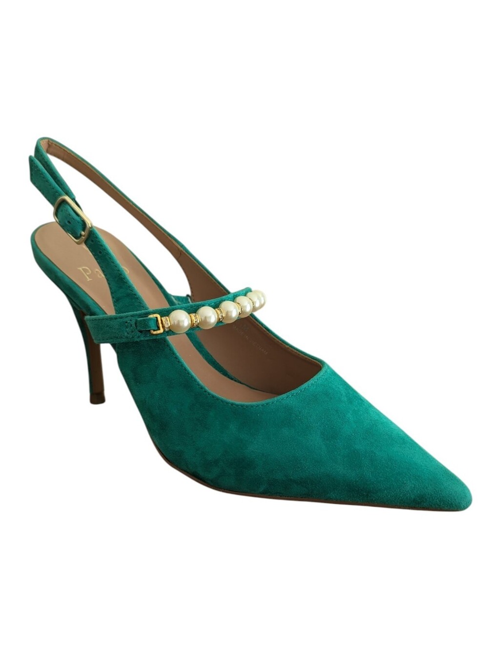 Linea Paolo Emerald Green Suede Pump Heels Yemina Slingback Pearl Size 6.5M
